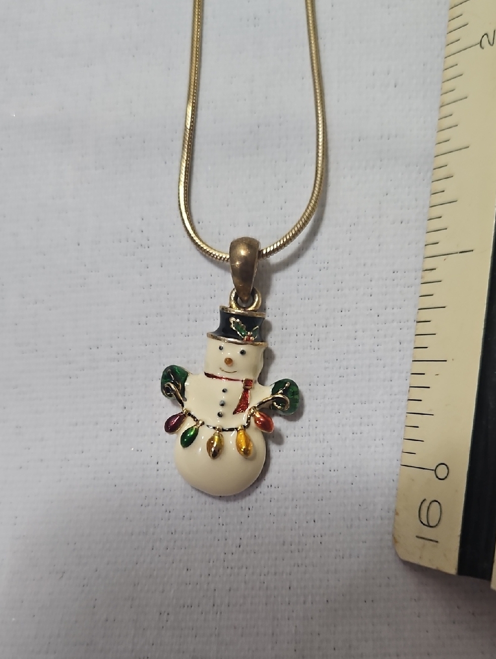 Holiday Snowman Pendant Necklace - Gold Tone, Multicolor Enamel